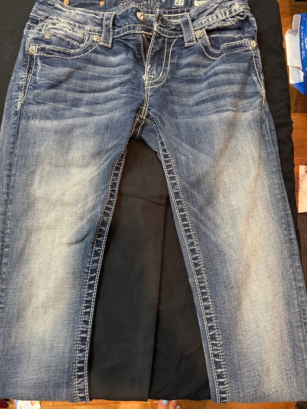 Miss Me Blue Embroidered Waistband Skinny Jeans